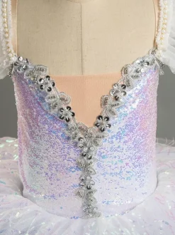 Ballet Dress Purple Women's Adult's Ballerina Ruffles Sequins Ombre Polyester Dress Set Dancing Wear