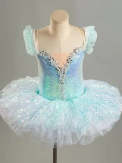 Ballet Dress Purple Women's Adult's Ballerina Ruffles Sequins Ombre Polyester Dress Set Dancing Wear