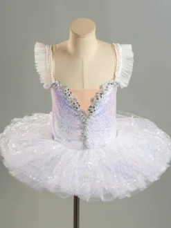 Ballet Dress Purple Women's Adult's Ballerina Ruffles Sequins Ombre Polyester Dress Set Dancing Wear