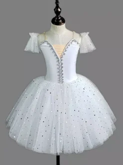 Ballet Dress Red Girl's Ballerina Sequins Polyester Dress Performance Wear