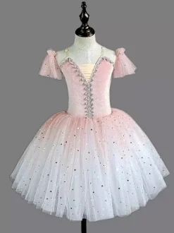 Ballet Dress Red Girl's Ballerina Sequins Polyester Dress Performance Wear