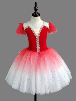 Ballet Dress Red Girl's Ballerina Sequins Polyester Dress Performance Wear