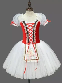 Ballet Dress Red Lace Bandage Girl's Kid's Ballerina Polyester Dress Dancing Wear
