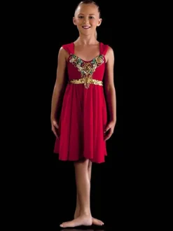 Ballet Dress Red Women's Kid's Ballerina Rhinestones Polyester Dress Dancing Wear