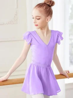 Ballet Dress Violet Women's Kid's Ballerina Pleated Artwork Shaping Lycra Spandex Skirt Set performance wear