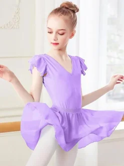 Ballet Dress Violet Women's Kid's Ballerina Pleated Artwork Shaping Lycra Spandex Skirt Set performance wear