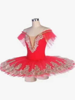 Ballet Dress White Women's Adult's Ballerina Ruffles Lace Polyester Dress Set Performance Wear