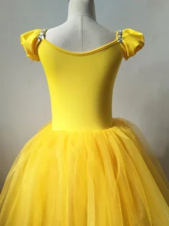 Ballet Dress Yellow Women's Kid's Ballerina Sequins Flowers Polyester Dress Set Performance Wear