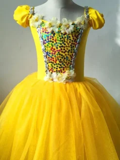 Ballet Dress Yellow Women's Kid's Ballerina Sequins Flowers Polyester Dress Set Performance Wear