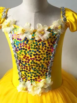 Ballet Dress Yellow Women's Kid's Ballerina Sequins Flowers Polyester Dress Set Performance Wear