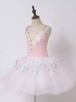 Ballet Pink Girl's Kid's Lace Applique V-Neck Ballerina Polyester Dress Dancing Wear