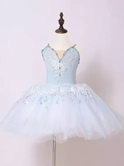 Ballet Pink Girl's Kid's Lace Applique V-Neck Ballerina Polyester Dress Dancing Wear