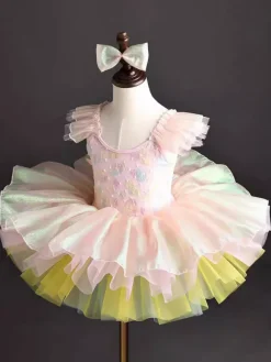 Ballet Tutu Dress Multi-Layered Puffy Girls Light Sky Blue Ballerina Tunic Dancing Wear