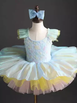 Ballet Tutu Dress Multi-Layered Puffy Girls Light Sky Blue Ballerina Tunic Dancing Wear