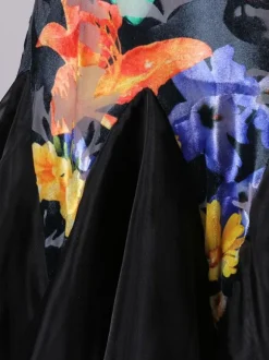 Ballroom Dance Costume Dresses Floral Black Women Long Sleeve Organza Practice Dancing Costume