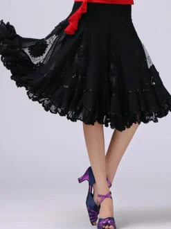 Ballroom Dance Costume Women's Green Two Tone Embroidered Performance Long Skirt