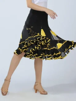 Ballroom Dance Costume Women's Green Two Tone Embroidered Performance Long Skirt