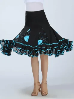 Ballroom Dance Costume Women's Green Two Tone Embroidered Performance Long Skirt