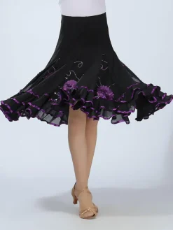 Ballroom Dance Costume Women's Green Two Tone Embroidered Performance Long Skirt