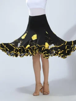 Ballroom Dance Costume Women's Green Two Tone Embroidered Performance Long Skirt