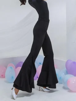 Ballroom Dance Costumes Black Lycra Spandex Flared Pants Dance Wear