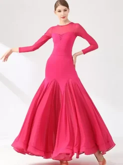 Ballroom Dance Costumes Black Women's Elegant Transparente Jewel Neck Dress Layered Dance Dress Waltz Salsa Dancing Clothes Tango Flamenco Dancewear