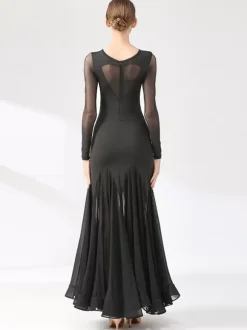 Ballroom Dance Costumes Black Women's Elegant Transparente Jewel Neck Dress Layered Dance Dress Waltz Salsa Dancing Clothes Tango Flamenco Dancewear