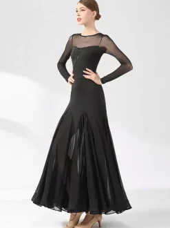 Ballroom Dance Costumes Black Women's Elegant Transparente Jewel Neck Dress Layered Dance Dress Waltz Salsa Dancing Clothes Tango Flamenco Dancewear