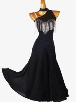 Ballroom Dance Costumes Black Women's Lycra Spandex Asymmetrical Dress Dance Dress