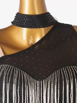 Ballroom Dance Costumes Black Women's Lycra Spandex Asymmetrical Dress Dance Dress