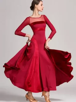 Ballroom Dance Costumes Black Women's Sexy Transparente Jewel Neck Polyester Dress Layered Dance Dress