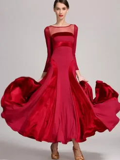 Ballroom Dance Costumes Black Women's Sexy Transparente Jewel Neck Polyester Dress Layered Dance Dress