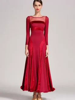 Ballroom Dance Costumes Black Women's Sexy Transparente Jewel Neck Polyester Dress Layered Dance Dress