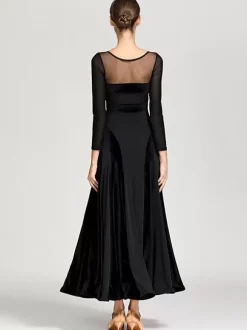 Ballroom Dance Costumes Black Women's Sexy Transparente Jewel Neck Polyester Dress Layered Dance Dress