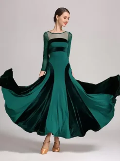 Ballroom Dance Costumes Black Women's Sexy Transparente Jewel Neck Polyester Dress Layered Dance Dress