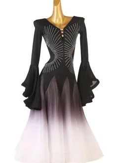Ballroom Dance Costumes Black Women's Sexy Polyester Sequins Dress Dancer Dancing Wear