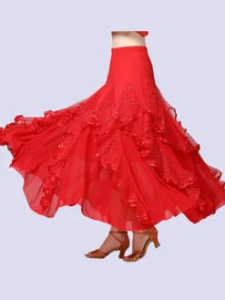 Ballroom Dance Costumes Black Milk Silk Sequins Ruffles Long Skirt Ballroom Dancer Dance Dress
