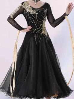 Ballroom Dance Costumes Black Women's Elegant Lycra Spandex Dress Dance Dress
