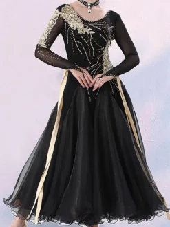 Ballroom Dance Costumes Black Women's Elegant Lycra Spandex Dress Dance Dress