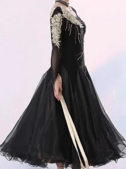 Ballroom Dance Costumes Black Women's Elegant Lycra Spandex Dress Dance Dress