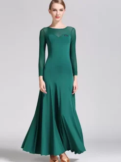 Ballroom Dance Costumes Black Women's Elegant Transparente Jewel Neck Polyester Dress Dance Wear