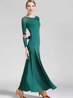 Ballroom Dance Costumes Black Women's Elegant Transparente Jewel Neck Polyester Dress Dance Wear