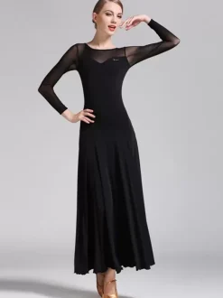 Ballroom Dance Costumes Black Women's Elegant Transparente Jewel Neck Polyester Dress Dance Wear
