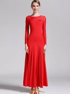 Ballroom Dance Costumes Black Women's Elegant Transparente Jewel Neck Polyester Dress Dance Wear