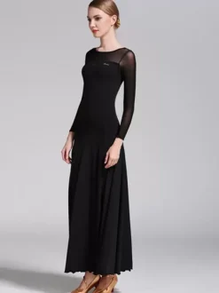 Ballroom Dance Costumes Black Women's Elegant Transparente Jewel Neck Polyester Dress Dance Wear