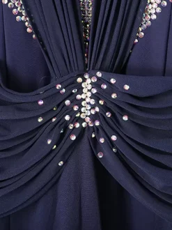 Ballroom Dance Costumes Dark Navy Women's Sexy Jewel Neck Polyester Dress Rhinestones Layered Dance Wear