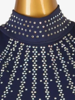 Ballroom Dance Costumes Deep Blue Women's Elegant Lycra Spandex Tunic Dress Backless Dancing Wear