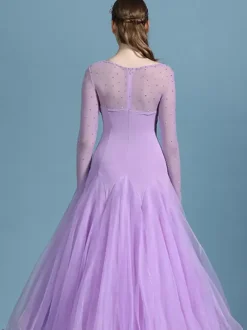 Ballroom Dance Costumes Dark Navy Women's Elegant Transparente Jewel Neck Polyester Dress Sequins Ruffles Layered Dance Dress