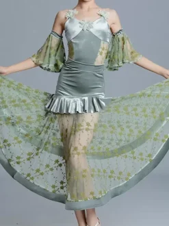 Ballroom Dance Costumes Green Girl's Lycra Spandex Ruffles Top Dancing Wear