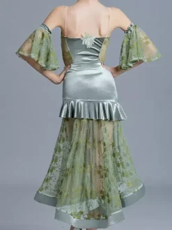 Ballroom Dance Costumes Green Girl's Lycra Spandex Ruffles Top Dancing Wear